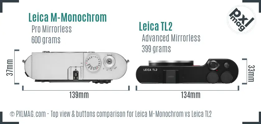 Leica M-Monochrom vs Leica TL2 top view buttons comparison