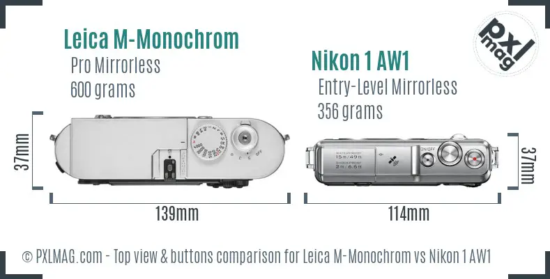 Leica M-Monochrom vs Nikon 1 AW1 top view buttons comparison Leica M-Monochrom vs Nikon 1 AW1 top view buttons comparison