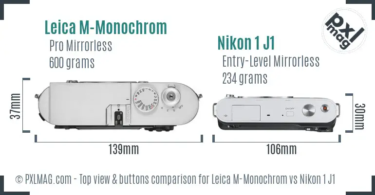 Leica M-Monochrom vs Nikon 1 J1 top view buttons comparison