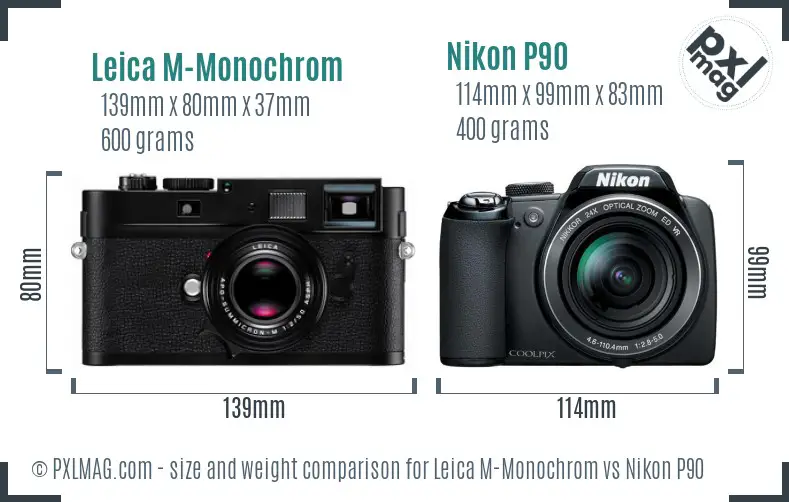 Leica M-Monochrom vs Nikon P90 size comparison Leica M-Monochrom vs Nikon P90 size comparison