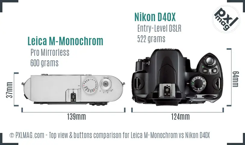 Leica M-Monochrom vs Nikon D40X top view buttons comparison