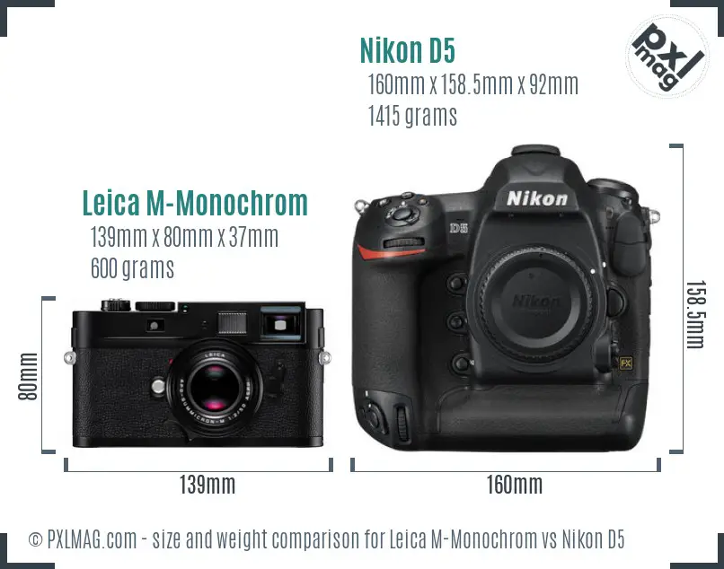 Leica M-Monochrom vs Nikon D5 size comparison