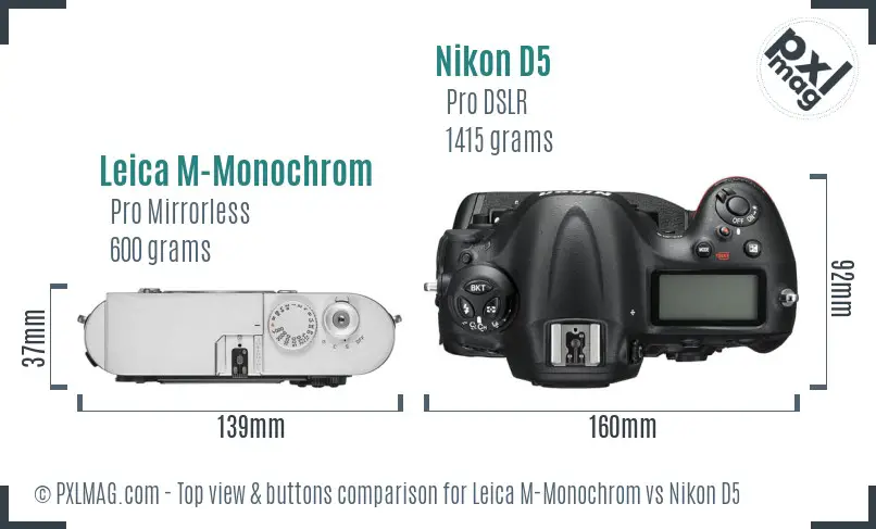Leica M-Monochrom vs Nikon D5 top view buttons comparison