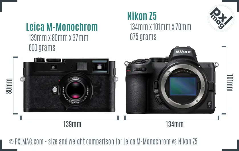 Leica M-Monochrom vs Nikon Z5 size comparison