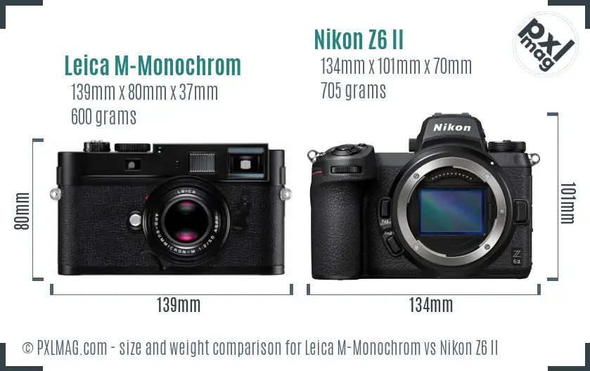 Leica M-Monochrom vs Nikon Z6 II size comparison