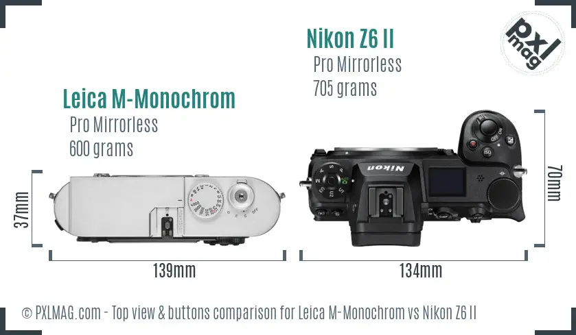 Leica M-Monochrom vs Nikon Z6 II top view buttons comparison