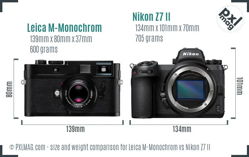 Leica M-Monochrom vs Nikon Z7 II size comparison