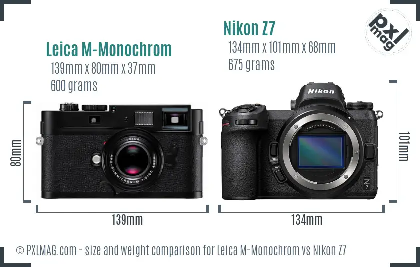 Leica M-Monochrom vs Nikon Z7 size comparison