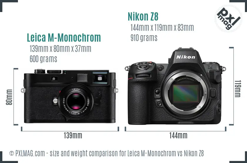Leica M-Monochrom vs Nikon Z8 size comparison