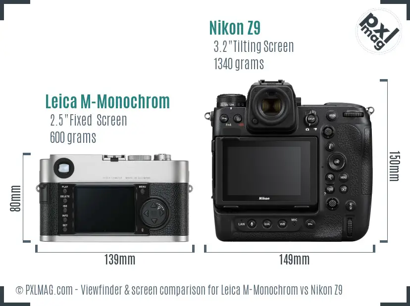 Leica M-Monochrom vs Nikon Z9 Screen and Viewfinder comparison