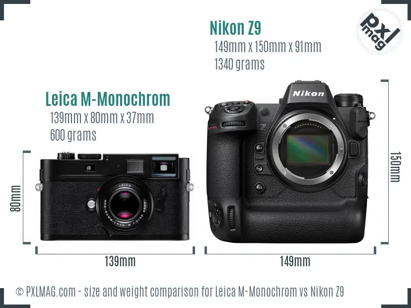 Leica M-Monochrom vs Nikon Z9 size comparison