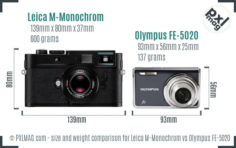 Leica M-Monochrom vs Olympus FE-5020 size comparison