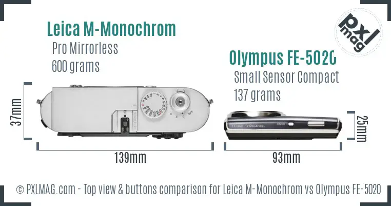 Leica M-Monochrom vs Olympus FE-5020 top view buttons comparison