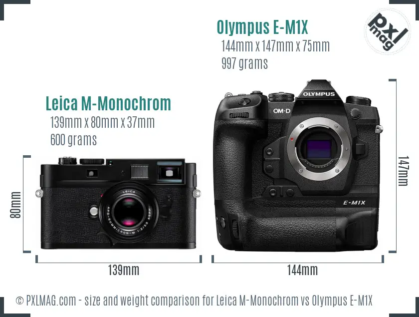 Leica M-Monochrom vs Olympus E-M1X size comparison