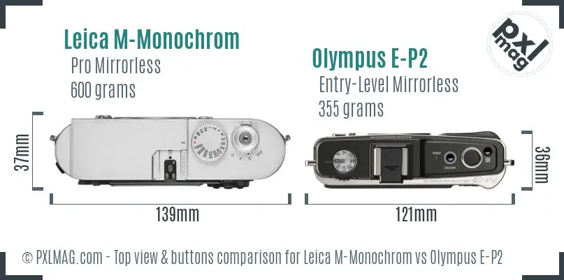 Leica M-Monochrom vs Olympus E-P2 top view buttons comparison