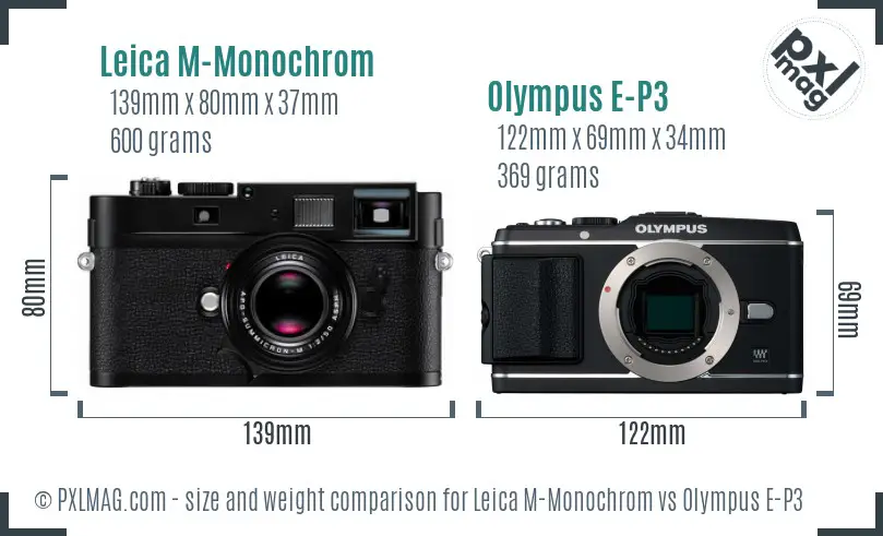 Leica M-Monochrom vs Olympus E-P3 size comparison