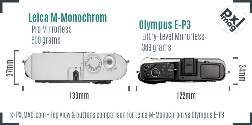 Leica M-Monochrom vs Olympus E-P3 top view buttons comparison