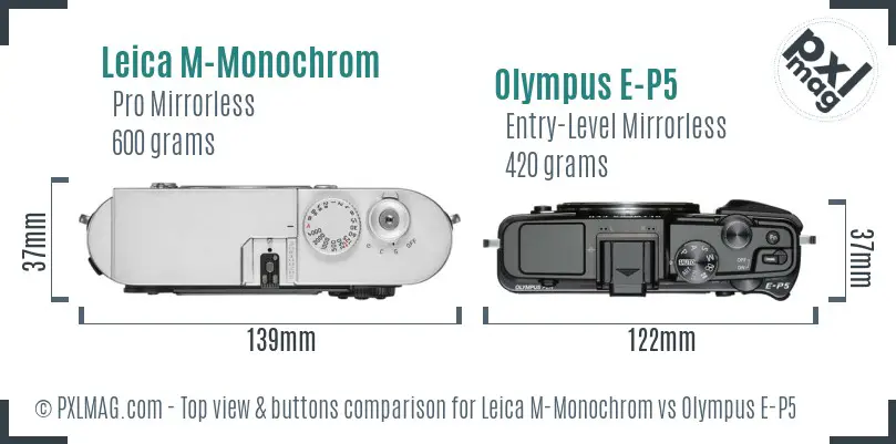 Leica M-Monochrom vs Olympus E-P5 top view buttons comparison