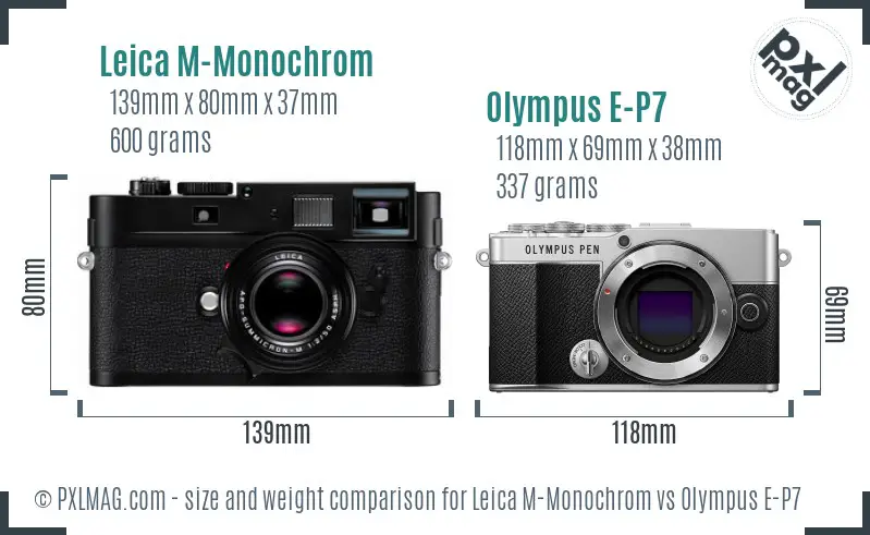 Leica M-Monochrom vs Olympus E-P7 size comparison