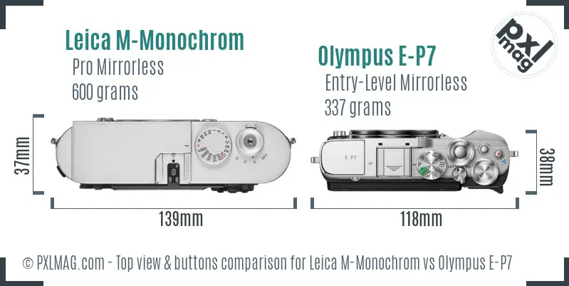 Leica M-Monochrom vs Olympus E-P7 top view buttons comparison