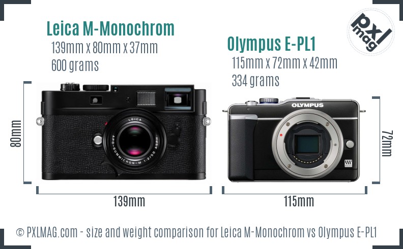 Leica M-Monochrom vs Olympus E-PL1 size comparison