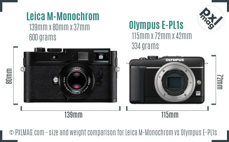 Leica M-Monochrom vs Olympus E-PL1s size comparison