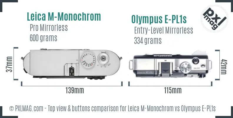 Leica M-Monochrom vs Olympus E-PL1s top view buttons comparison