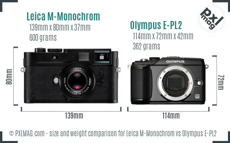 Leica M-Monochrom vs Olympus E-PL2 size comparison