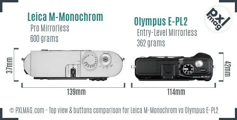 Leica M-Monochrom vs Olympus E-PL2 top view buttons comparison
