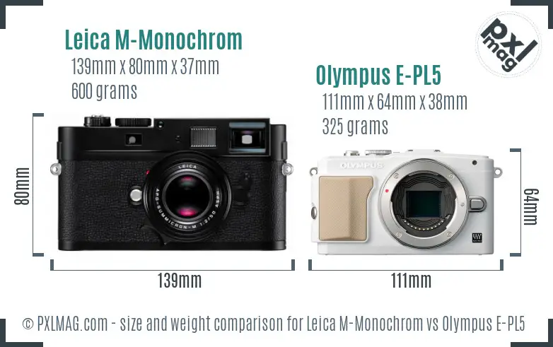 Leica M-Monochrom vs Olympus E-PL5 size comparison