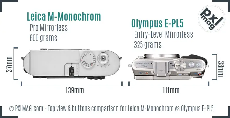 Leica M-Monochrom vs Olympus E-PL5 top view buttons comparison