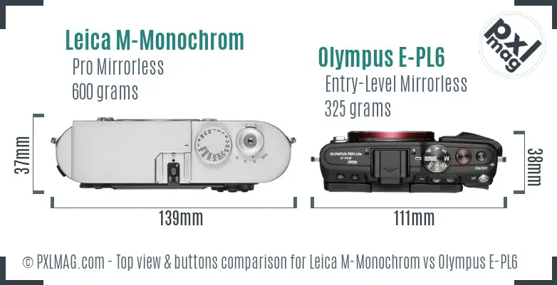 Leica M-Monochrom vs Olympus E-PL6 top view buttons comparison