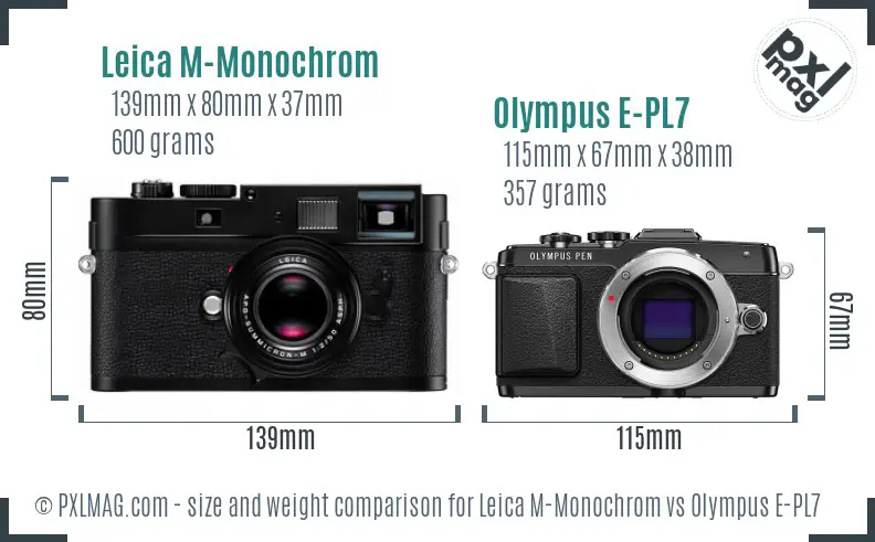 Leica M-Monochrom vs Olympus E-PL7 size comparison
