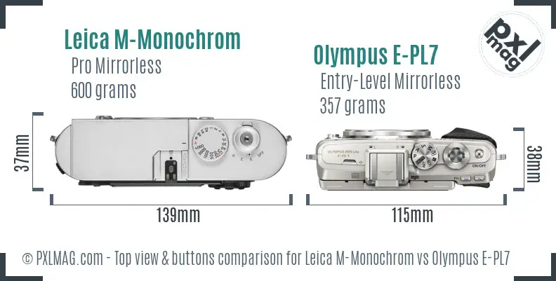 Leica M-Monochrom vs Olympus E-PL7 top view buttons comparison