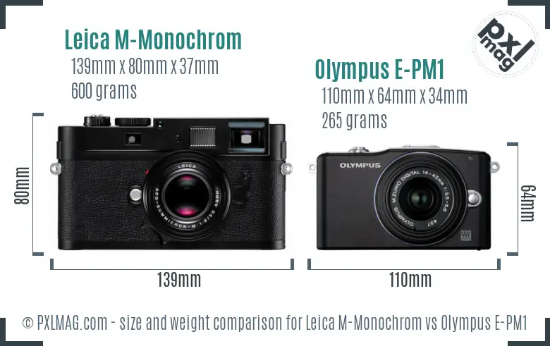 Leica M-Monochrom vs Olympus E-PM1 size comparison