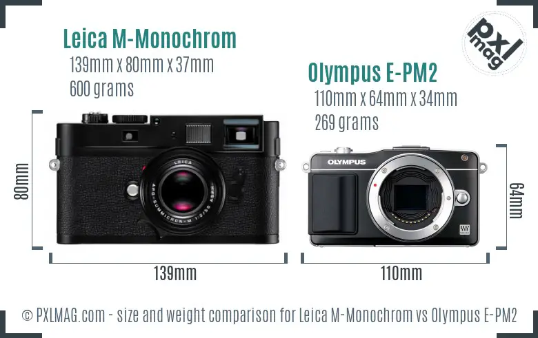 Leica M-Monochrom vs Olympus E-PM2 size comparison