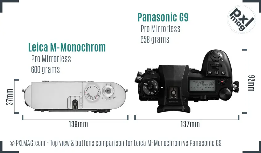 Leica M-Monochrom vs Panasonic G9 top view buttons comparison