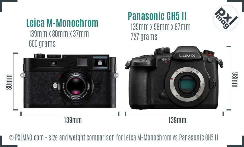 Leica M-Monochrom vs Panasonic GH5 II size comparison Leica M-Monochrom vs Panasonic GH5 II size comparison