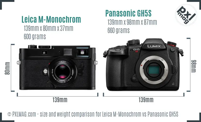 Leica M-Monochrom vs Panasonic GH5S size comparison
