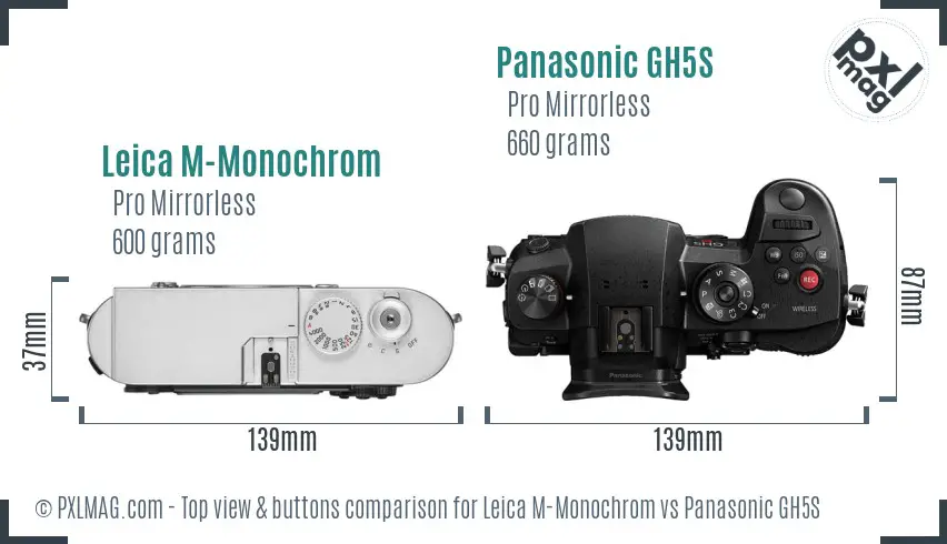 Leica M-Monochrom vs Panasonic GH5S top view buttons comparison