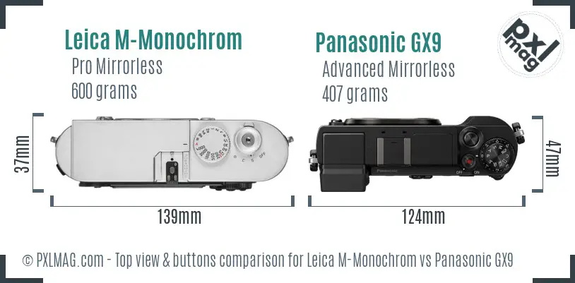 Leica M-Monochrom vs Panasonic GX9 top view buttons comparison