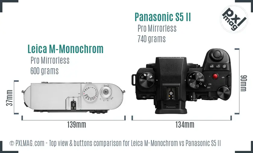 Leica M-Monochrom vs Panasonic S5 II top view buttons comparison