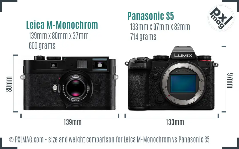 Leica M-Monochrom vs Panasonic S5 size comparison