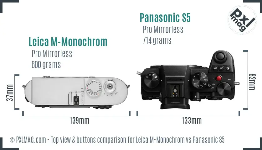 Leica M-Monochrom vs Panasonic S5 top view buttons comparison
