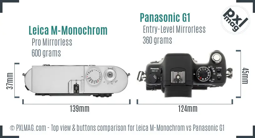 Leica M-Monochrom vs Panasonic G1 top view buttons comparison