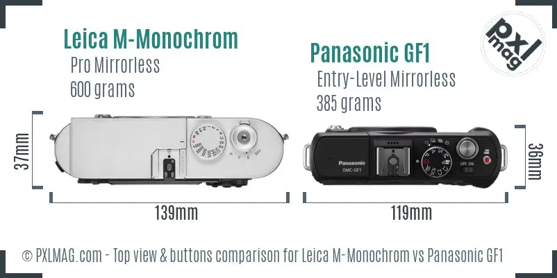 Leica M-Monochrom vs Panasonic GF1 top view buttons comparison