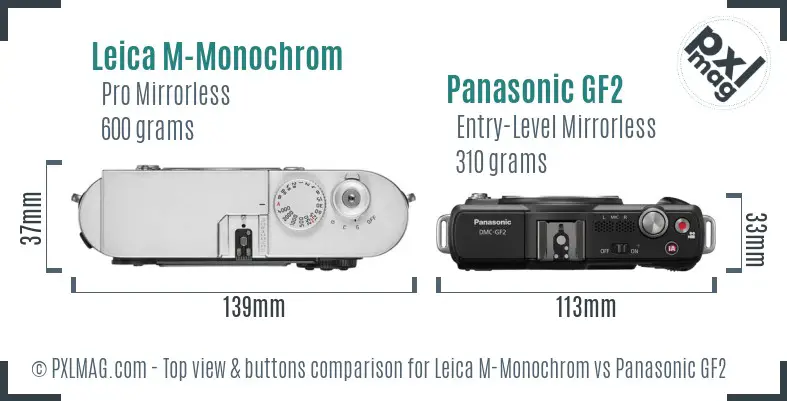 Leica M-Monochrom vs Panasonic GF2 top view buttons comparison