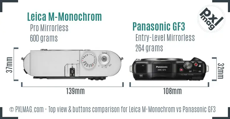Leica M-Monochrom vs Panasonic GF3 top view buttons comparison