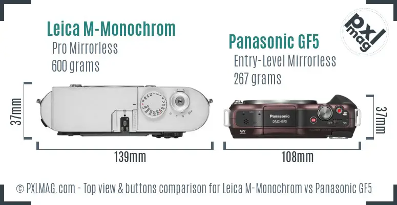 Leica M-Monochrom vs Panasonic GF5 top view buttons comparison