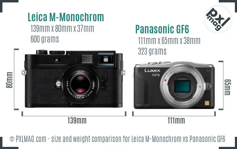 Leica M-Monochrom vs Panasonic GF6 size comparison
